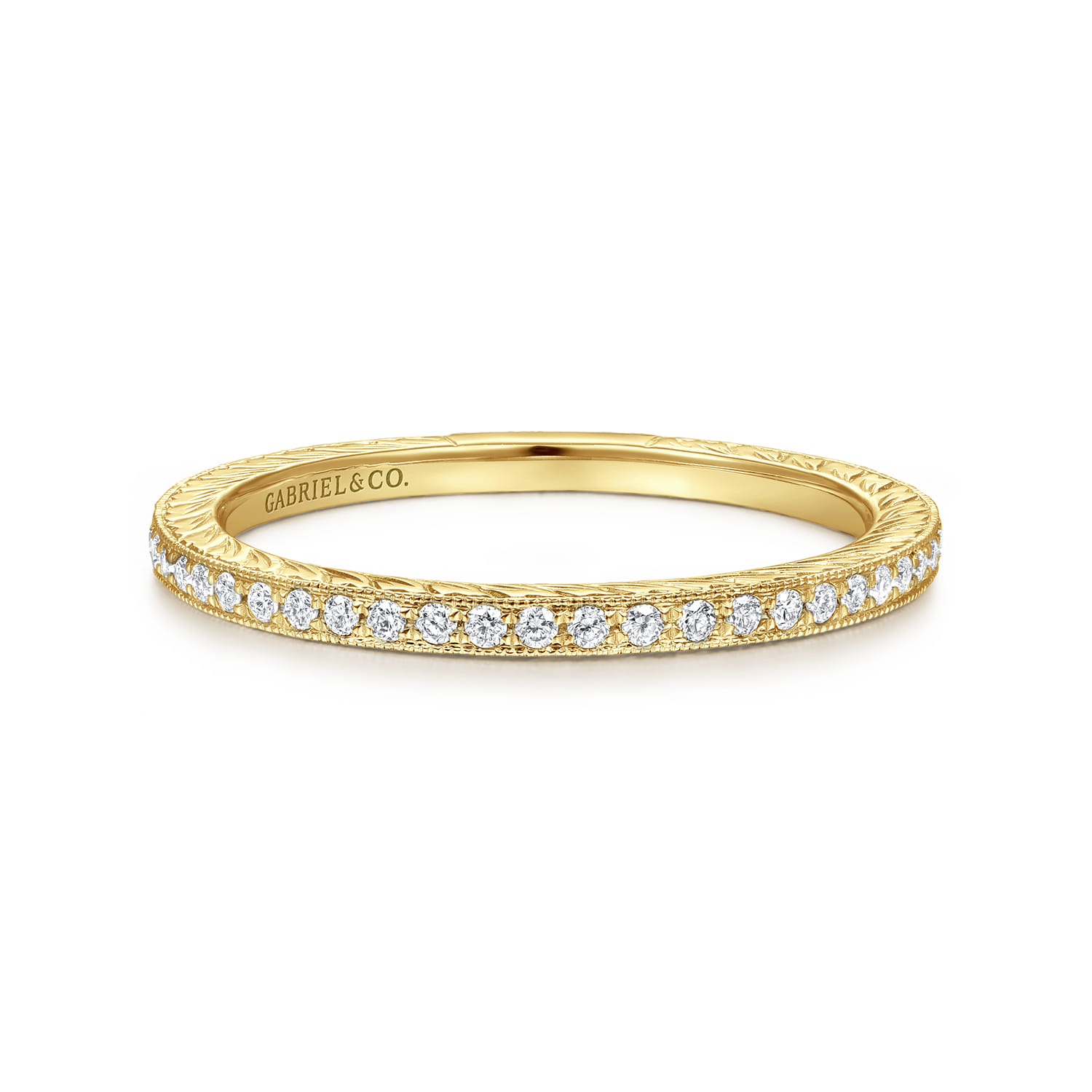 14K Yellow Gold Hand Carved Stackable Diamond Ring - 0.23 ct - Shot 1