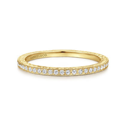 14K Yellow Gold Hand Carved Stackable Diamond Ring