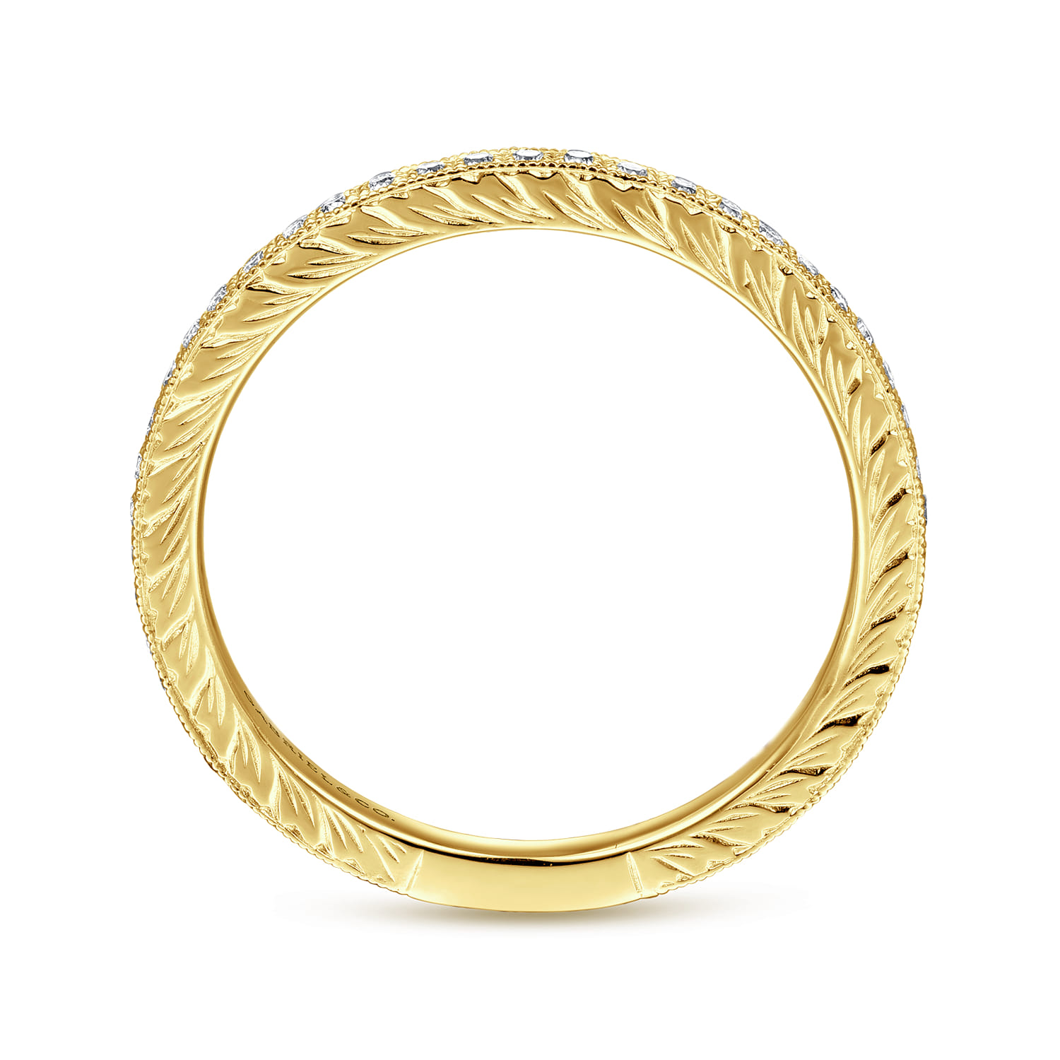 14K Yellow Gold Hand Carved Stackable Diamond Ring - 0.23 ct - Shot 2