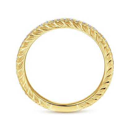 14K Yellow Gold Hand Carved Stackable Diamond Ring