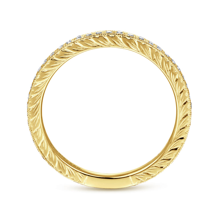 14K Yellow Gold Hand Carved Stackable Diamond Ring - 0.23 ct - Shot 2