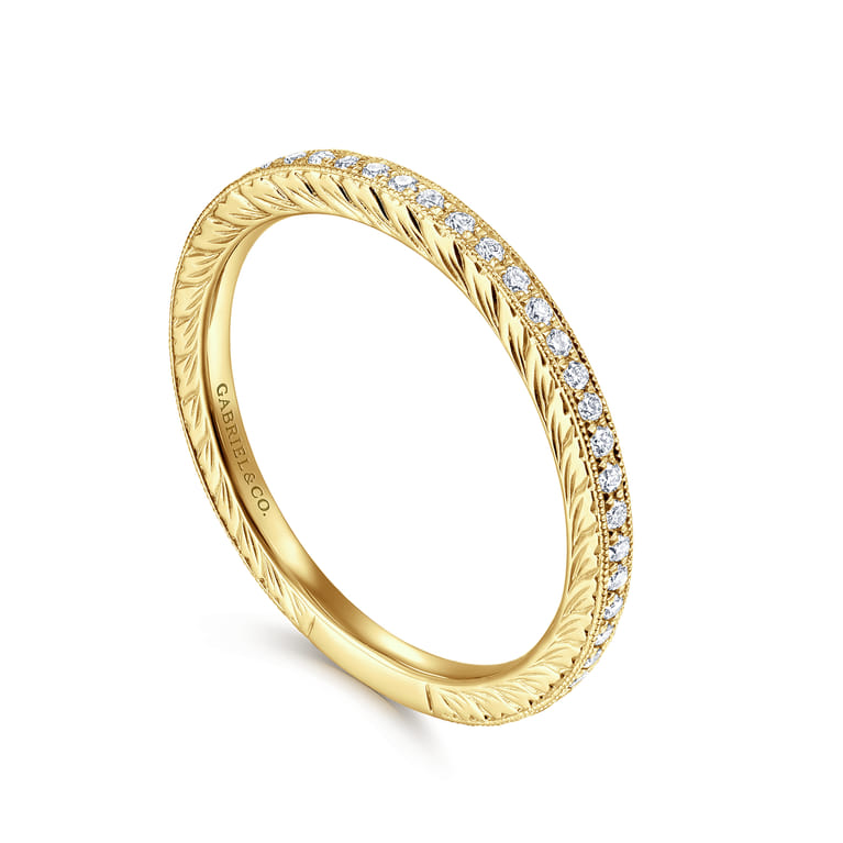 14K Yellow Gold Hand Carved Stackable Diamond Ring - 0.23 ct - Shot 3