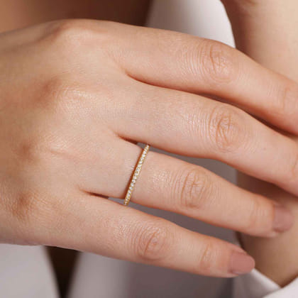 14K Yellow Gold Hand Carved Stackable Diamond Ring