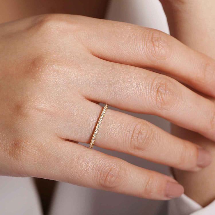 14K Yellow Gold Hand Carved Stackable Diamond Ring