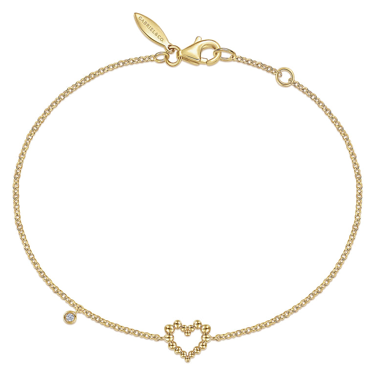 14K Yellow Gold Heart Bracelet with Diamond Bezel Charm - 0.02 ct - Shot 1