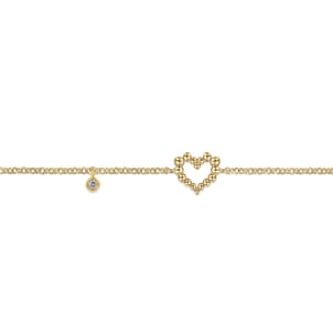 14K Yellow Gold Heart Bracelet with Diamond Bezel Charm