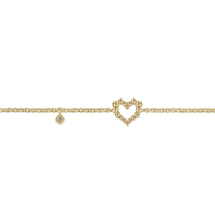14K Yellow Gold Heart Bracelet with Diamond Bezel Charm