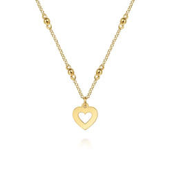 14K Yellow Gold Heart Cutout Pendant Necklace