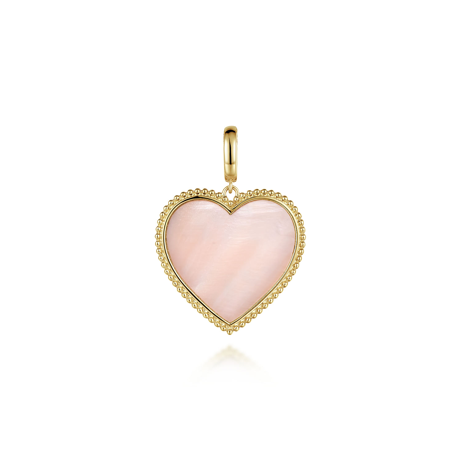 14K Yellow Gold Heart Pink Mother of Pearl Bujukan Medallion Pendant With Detachable Bail