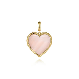 14K Yellow Gold Heart Pink Mother of Pearl Bujukan Medallion Pendant With Detachable Bail