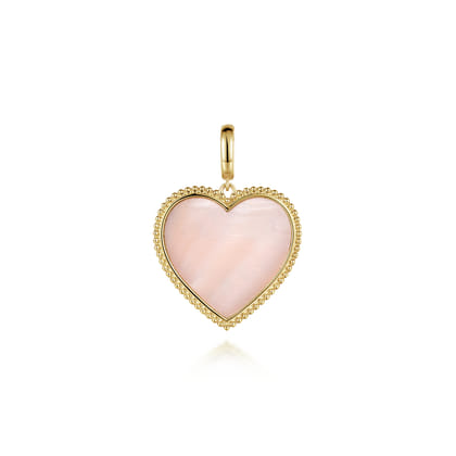 14K Yellow Gold Heart Pink Mother of Pearl Bujukan Medallion Pendant With Detachable Bail