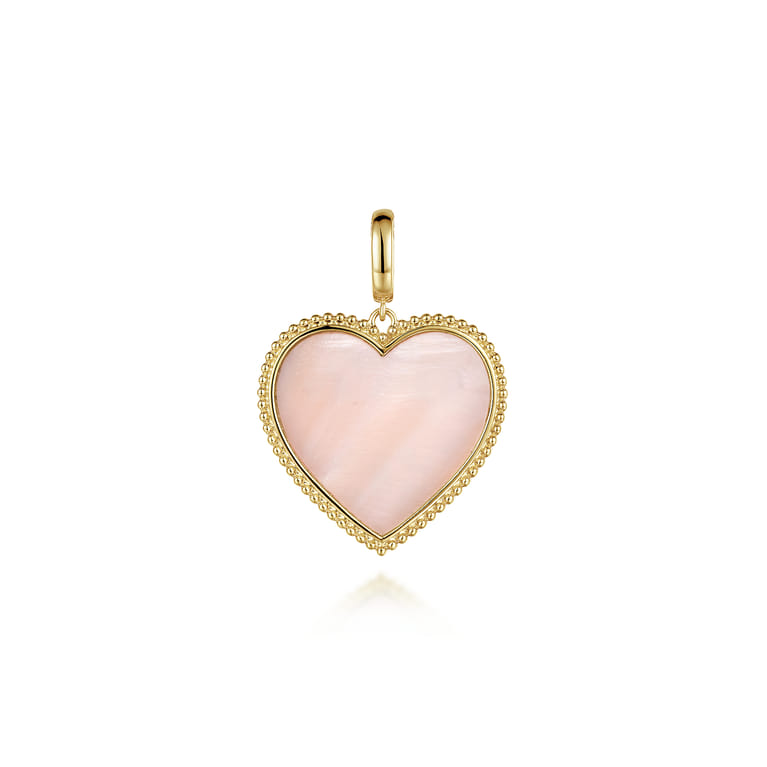 14K Yellow Gold Heart Pink Mother of Pearl Bujukan Medallion Pendant With Detachable Bail - Shot 1