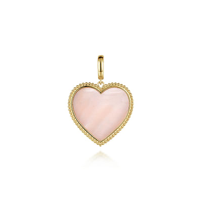 14K Yellow Gold Heart Pink Mother of Pearl Bujukan Medallion Pendant