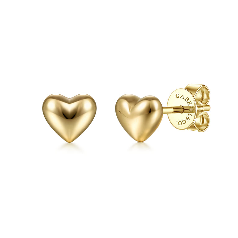 14K Yellow Gold Heart Plain Earrings - Shot 1