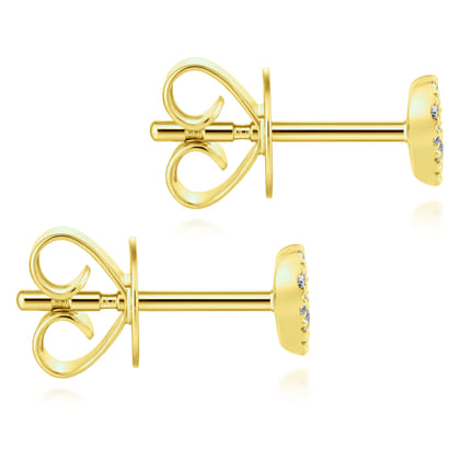 14K Yellow Gold Heart Shaped Pave Diamond Stud Earrings