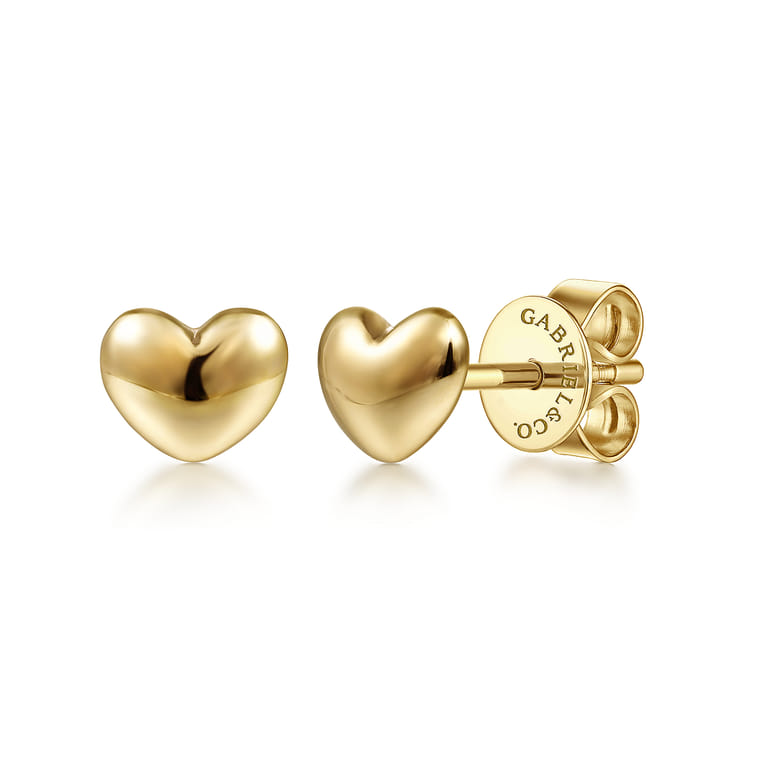 14K Yellow Gold Heart Stud Earrings - Shot 1