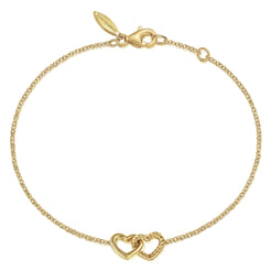 14K Yellow Gold Hearts Chain Bracelet