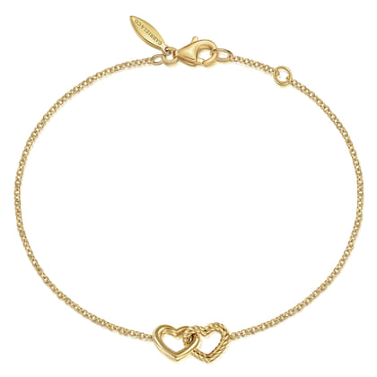 14K Yellow Gold Hearts Chain Bracelet