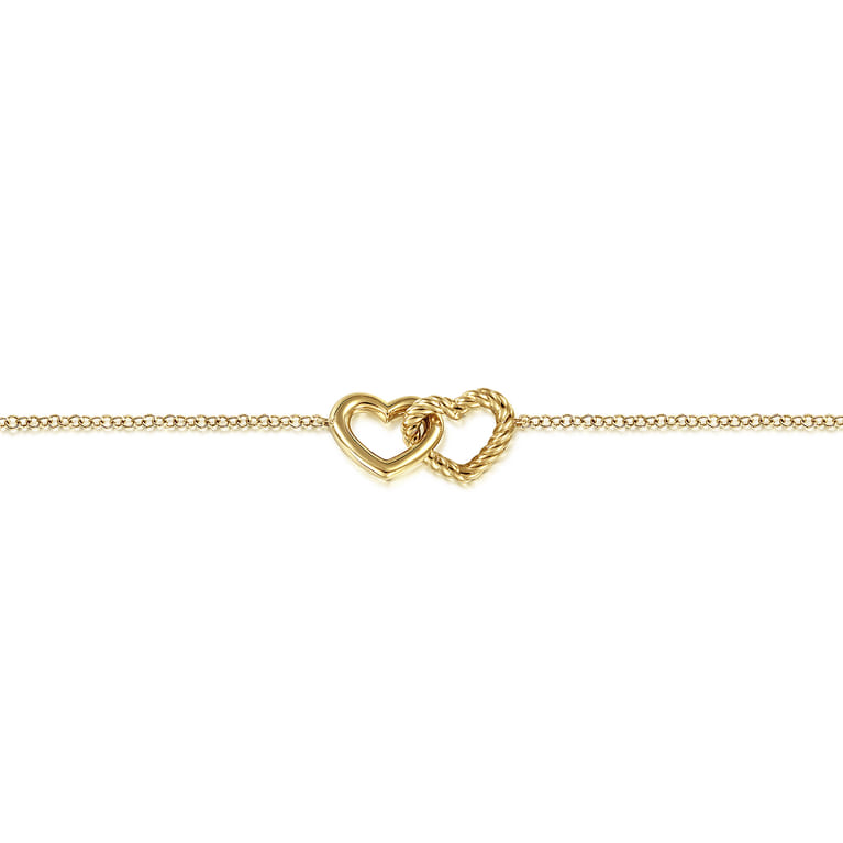 14K Yellow Gold Hearts Chain Bracelet - Shot 2