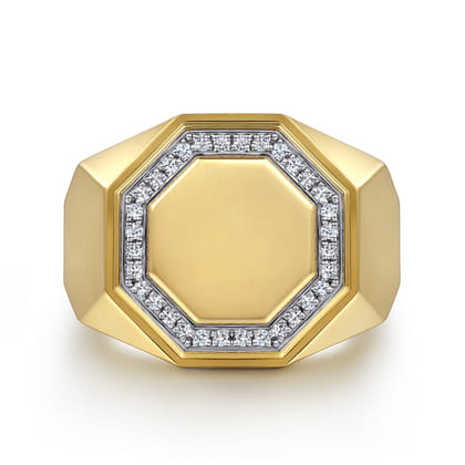 14K Yellow Gold Hexagon Diamond Ring in High Polish Finish