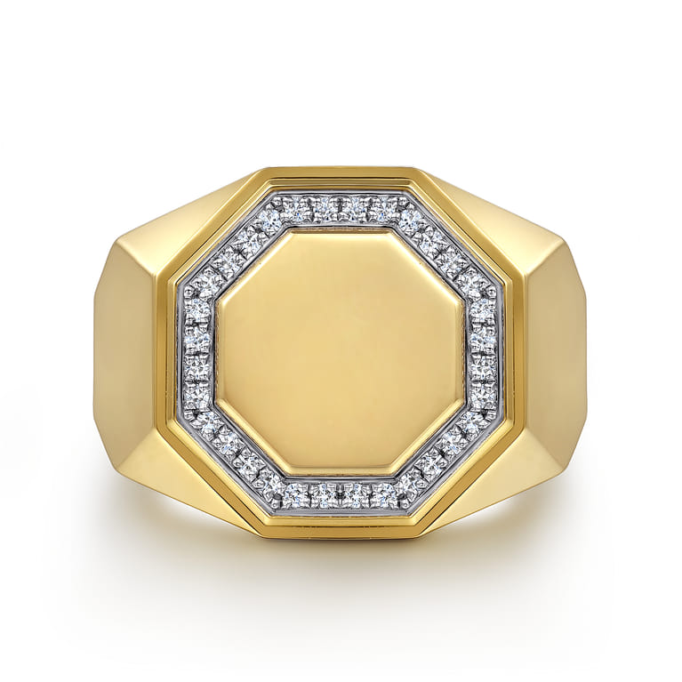 14K Yellow Gold Hexagon Diamond Ring in High Polish Finish - 0.19 ct - Shot 1