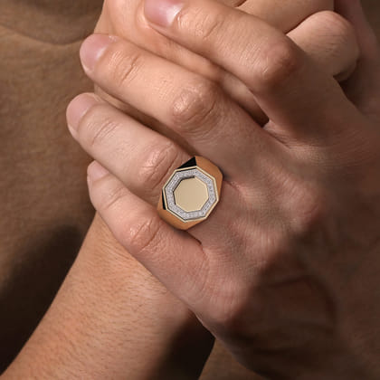 14K Yellow Gold Hexagon Diamond Ring in High Polish Finish