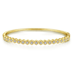 14K Yellow Gold Hexagon Set Round Diamond Bangle
