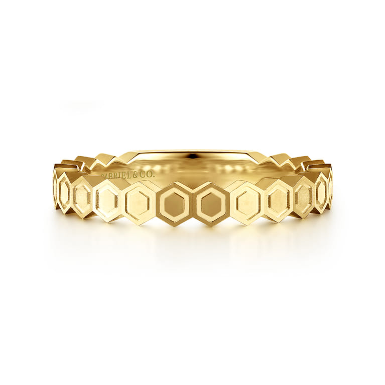 14K Yellow Gold Hexagon Station Stackable Ring - Shot 1