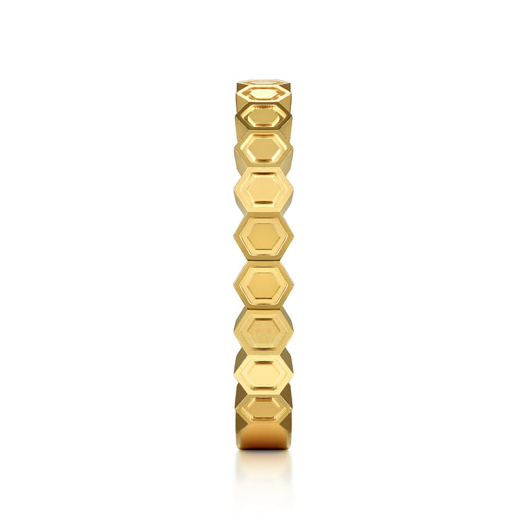 14K Yellow Gold Hexagon Station Stackable Ring - Shot 4