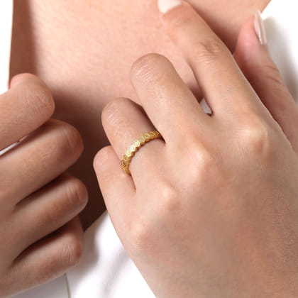 14K Yellow Gold Hexagon Station Stackable Ring