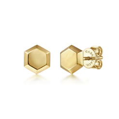 14K Yellow Gold Hexagon Stud Earrings