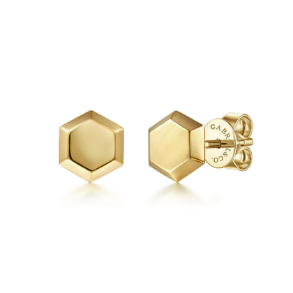 14K Yellow Gold Hexagon Stud Earrings