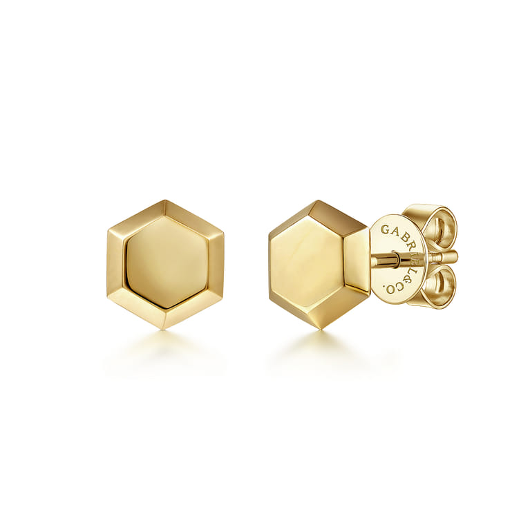 14K Yellow Gold Hexagon Stud Earrings - Shot 1