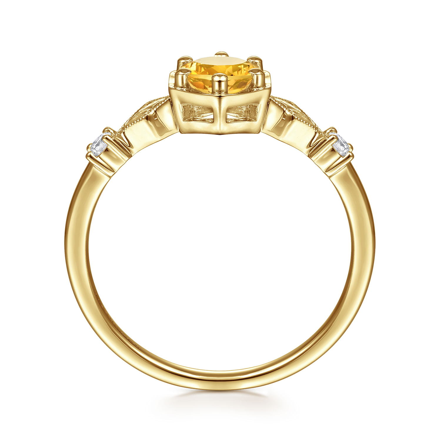 14K Yellow Gold Hexagonal Citrine Diamond Ring