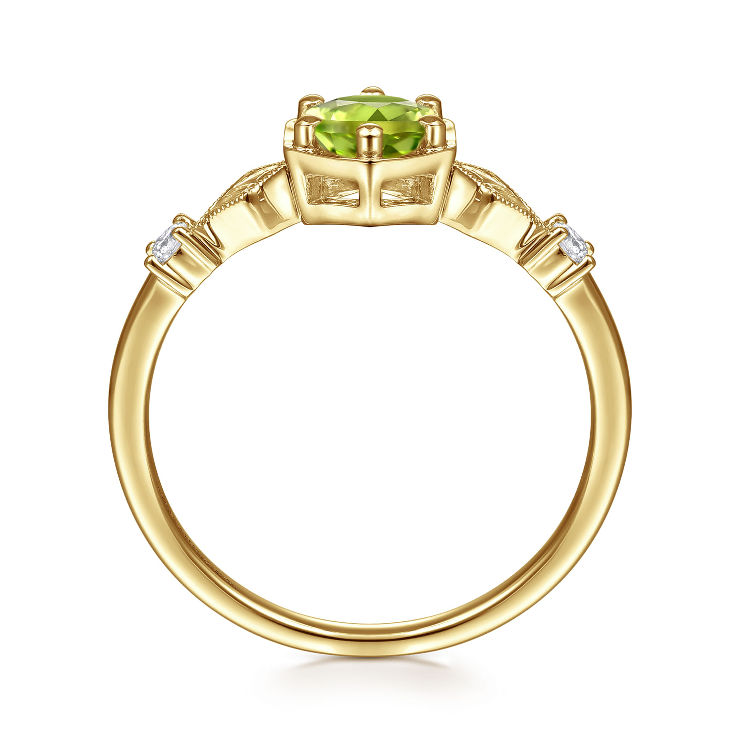 14K Yellow Gold Hexagonal Peridot Diamond Ring