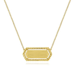 14K Yellow Gold Hexagonal Rectangle ID Necklace with Twisted Rope Frame