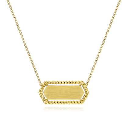 14K Yellow Gold Hexagonal Rectangle ID Necklace with Twisted Rope Frame