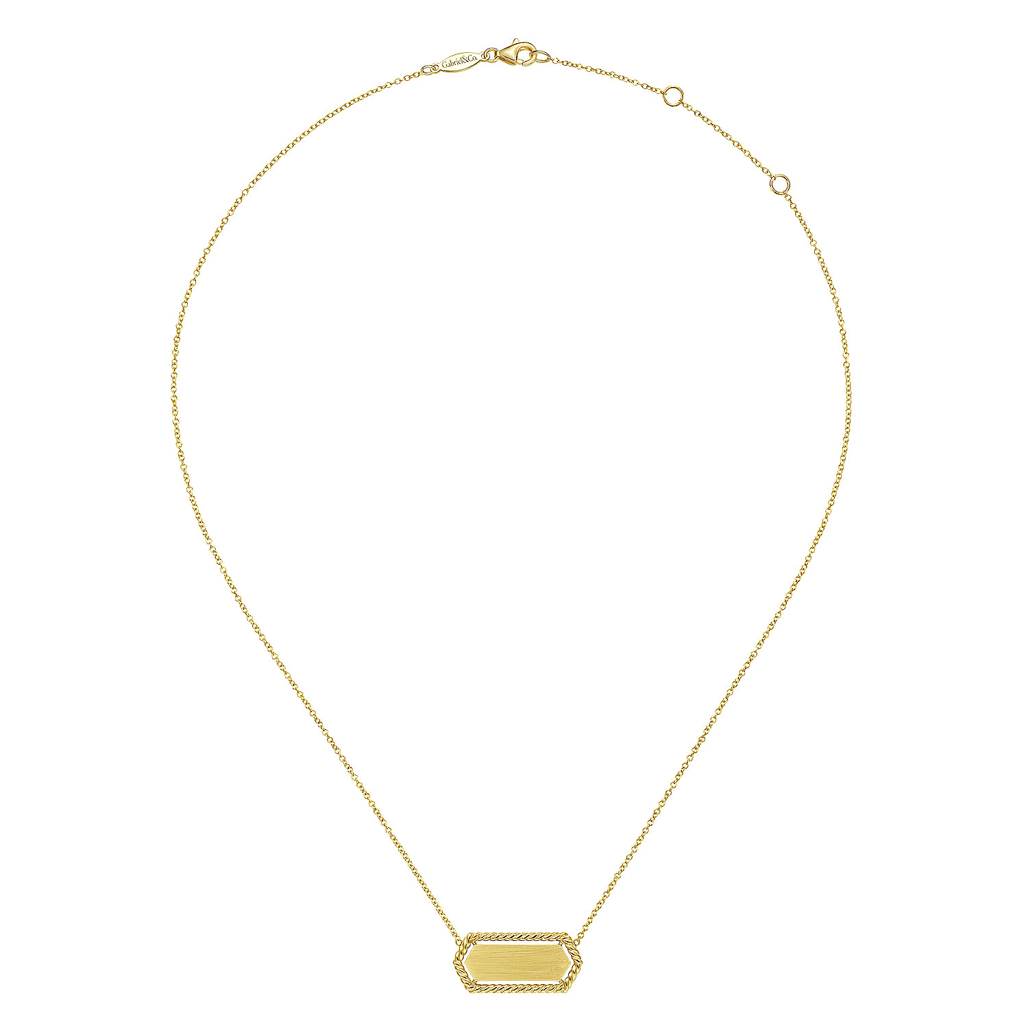 14K Yellow Gold Hexagonal Rectangle ID Necklace with Twisted Rope Frame - Shot 3