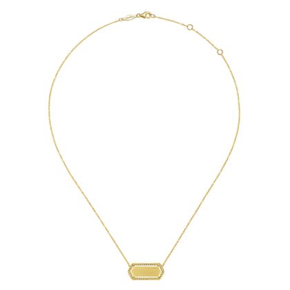 14K Yellow Gold Hexagonal Rectangle ID Necklace with Twisted Rope Frame