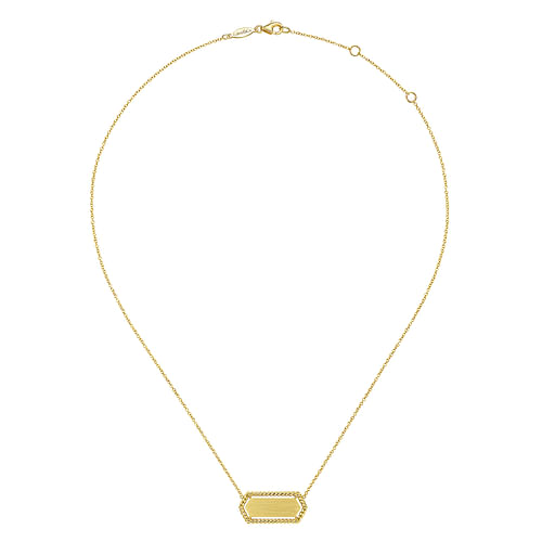 14K Yellow Gold Hexagonal Rectangle ID Necklace with Twisted Rope Frame - Shot 3