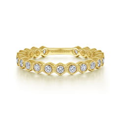 14K Yellow Gold Hexagonal Station Stackable Diamond Ring
