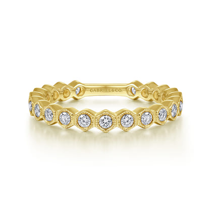 14K Yellow Gold Hexagonal Station Stackable Diamond Ring