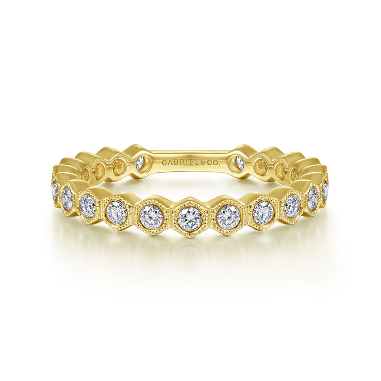 14K Yellow Gold Hexagonal Station Stackable Diamond Ring - 0.45 ct - Shot 1