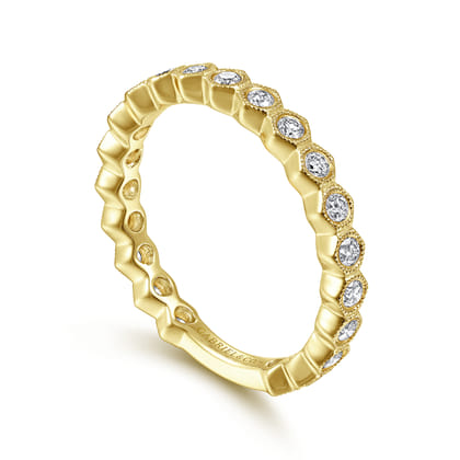 14K Yellow Gold Hexagonal Station Stackable Diamond Ring