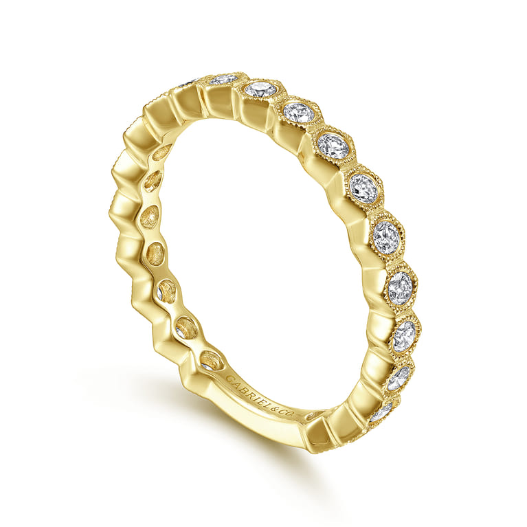 14K Yellow Gold Hexagonal Station Stackable Diamond Ring - 0.45 ct - Shot 3