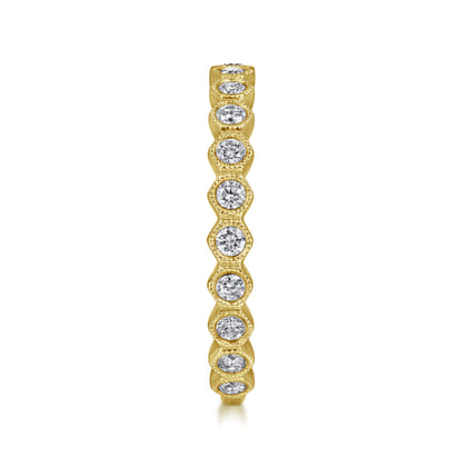 14K Yellow Gold Hexagonal Station Stackable Diamond Ring