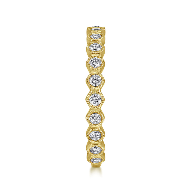 14K Yellow Gold Hexagonal Station Stackable Diamond Ring - 0.45 ct - Shot 4