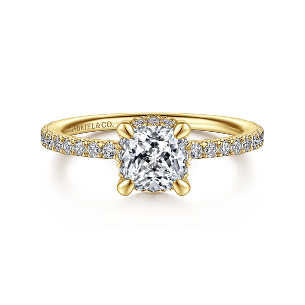 Hidden Halo Cushion Cut Diamond Engagement Ring in Yellow Gold