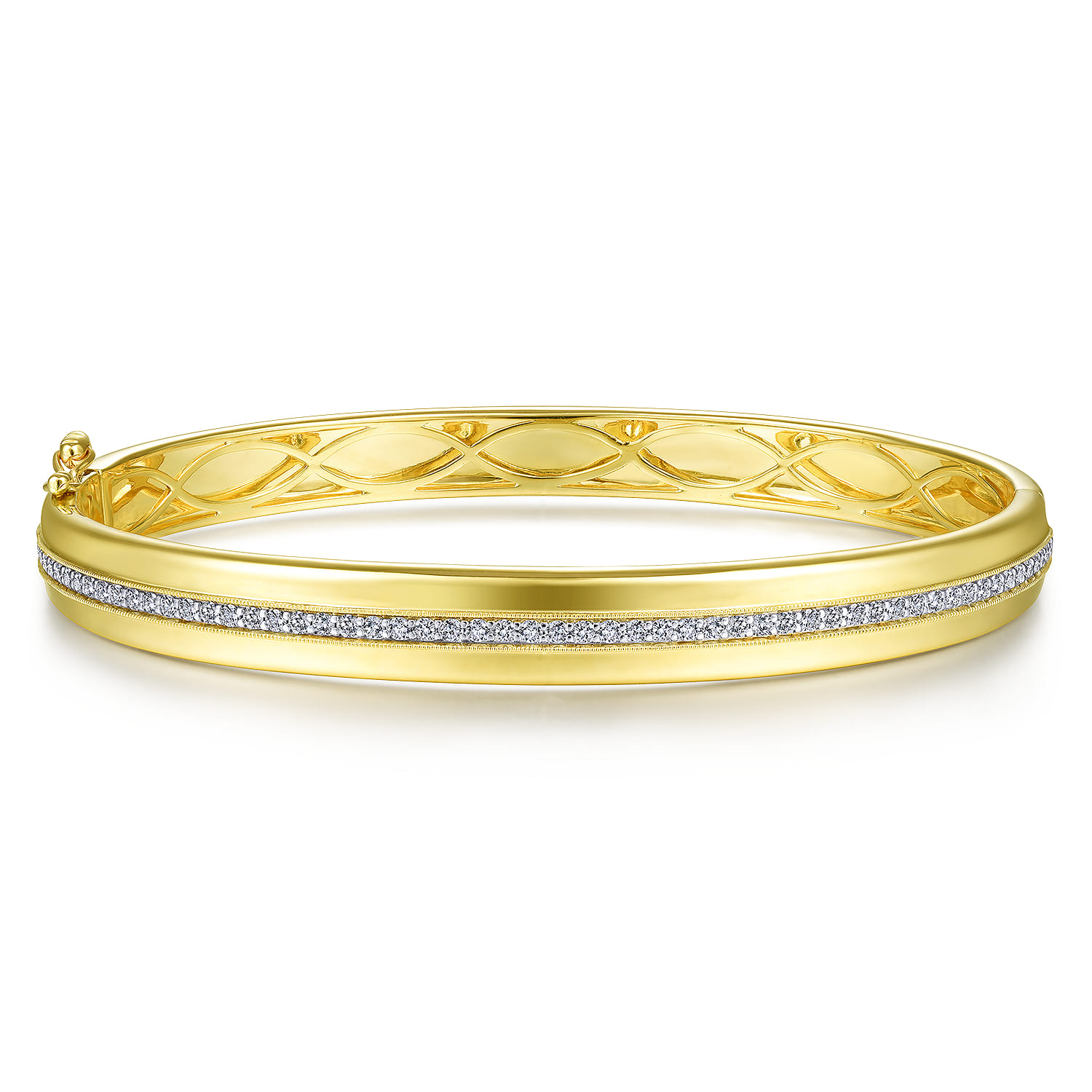 14K Yellow Gold High Polished Bangle with Diamond Inner Channel - 0.65 ct - Shot 1