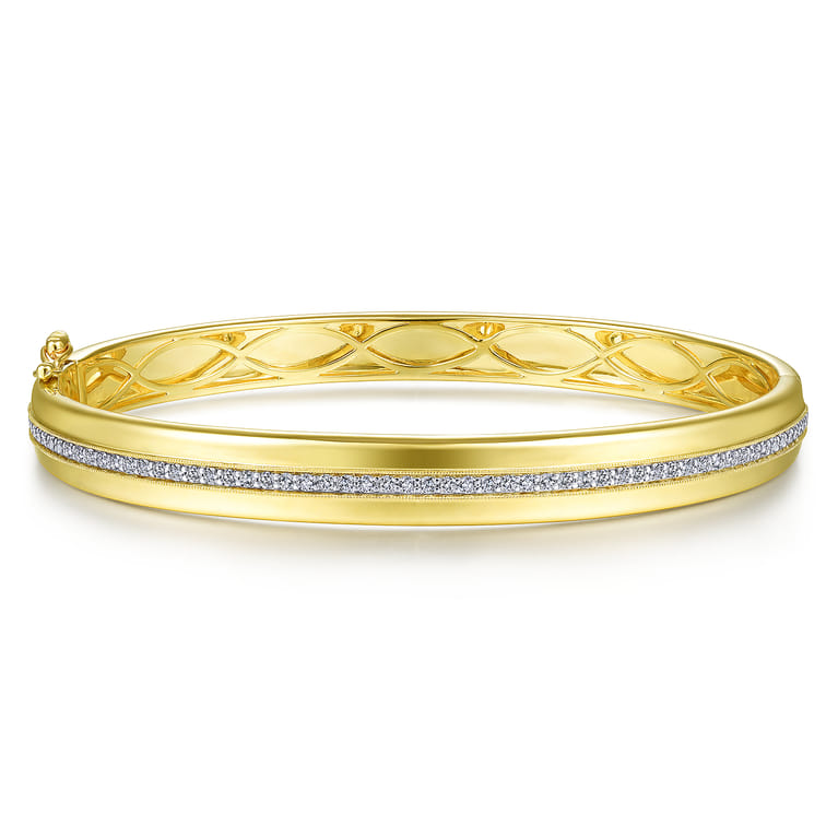 14K Yellow Gold High Polished Bangle with Diamond Inner Channel - 0.65 ct - Shot 1